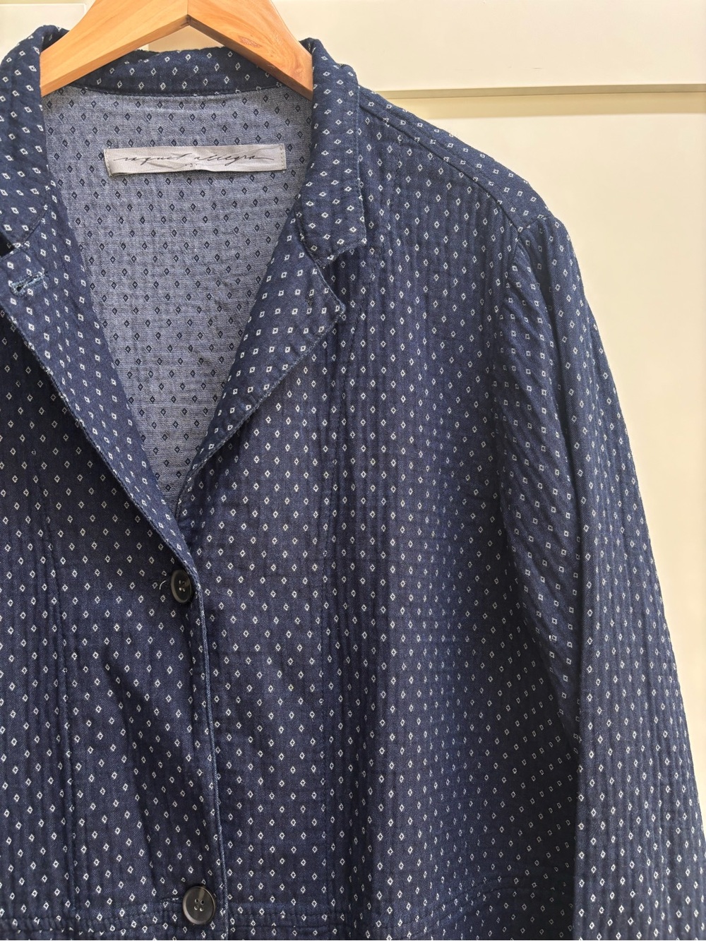 Raquel Allegra Women’s Size 3 large Blue Diamond Print Cotton Lightweight Blazer - Picture 4 of 8